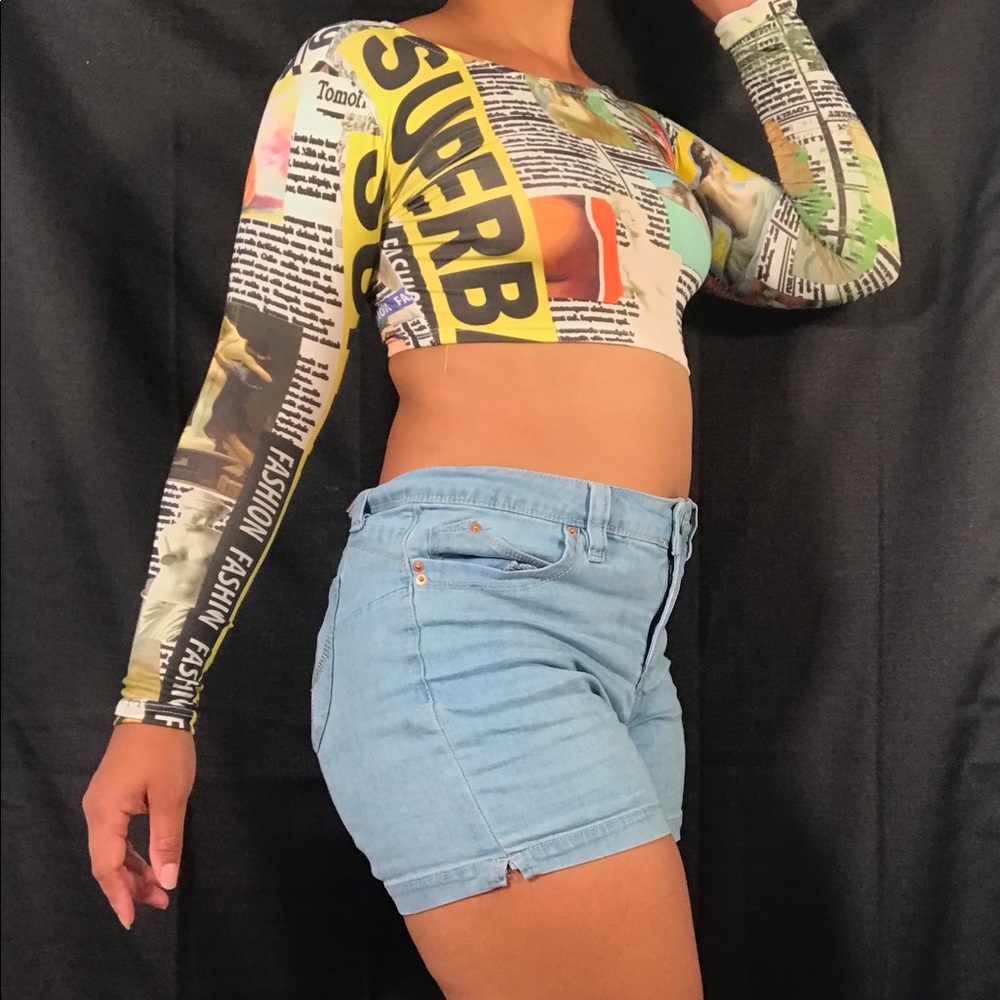 Charlotte Russe Graphic Crop Top Long Sleeve Tee